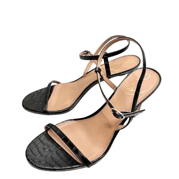 Sam Edelman Sandals Size 9.5 Black Croc Embossed Dara Open‎ Toe Ankle Strap - Picture 2 of 9
